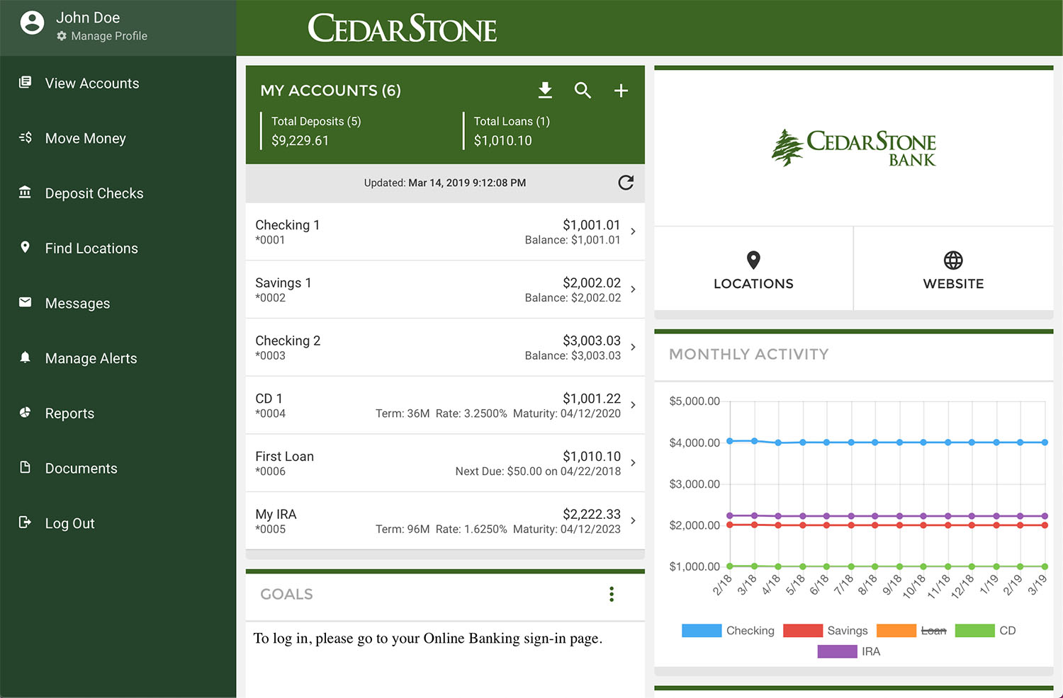 CedarStone Bank Online Banking Interactive Demo